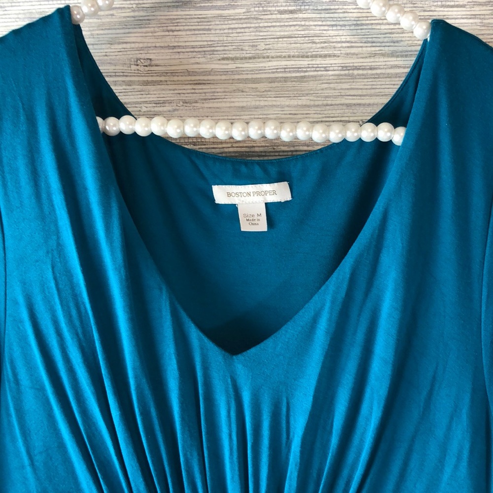 Boston Proper Deep-V Knit Teal Kimono Dress - Picture 2 of 7